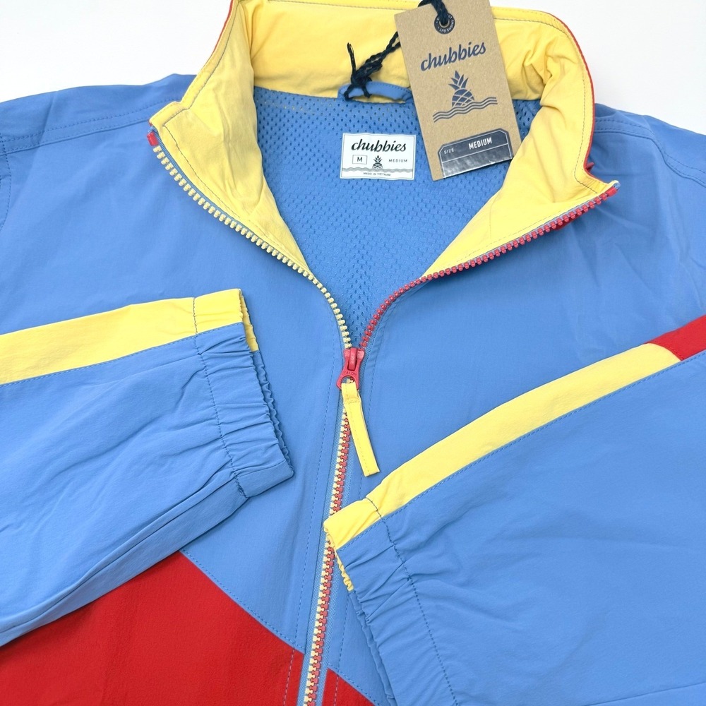 Chubbies Mens Medium Color Block Windbreaker Jacket Blue Red Yellow NEW